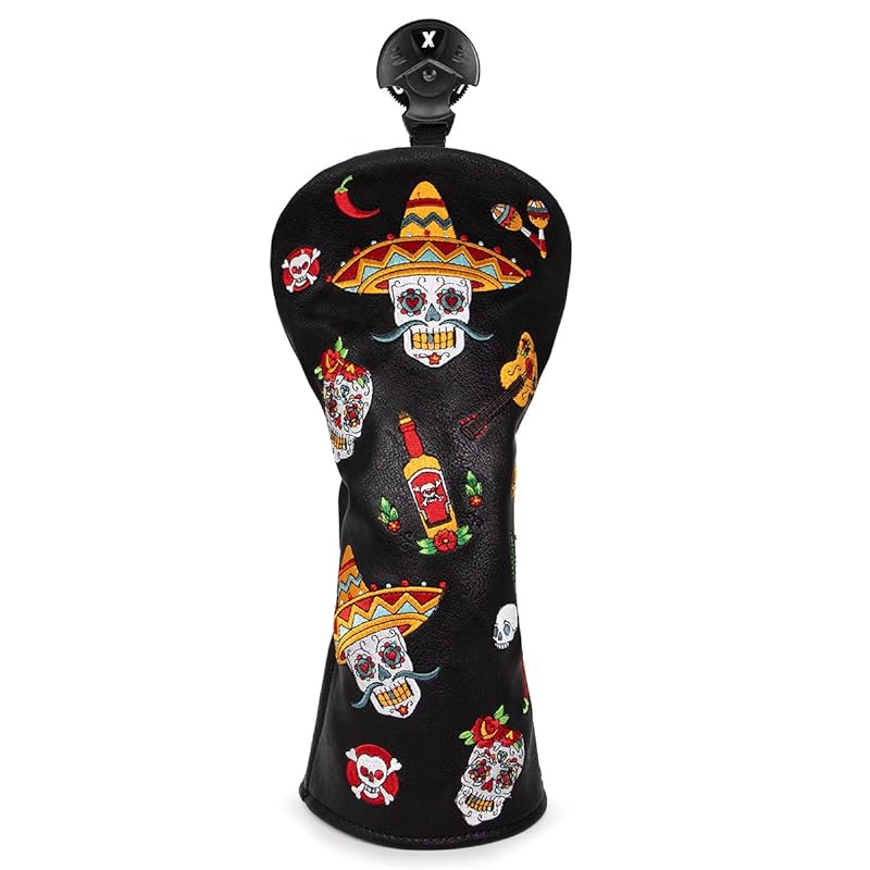 ゴルフヘッドカバー 人気ドライバーカバー フェアウェイウッドユーティリティ用ハイブリッド用 マレットパターカバー 高級刺繍 Sugar Skull (フェアウェイウッド用(1枚）)
