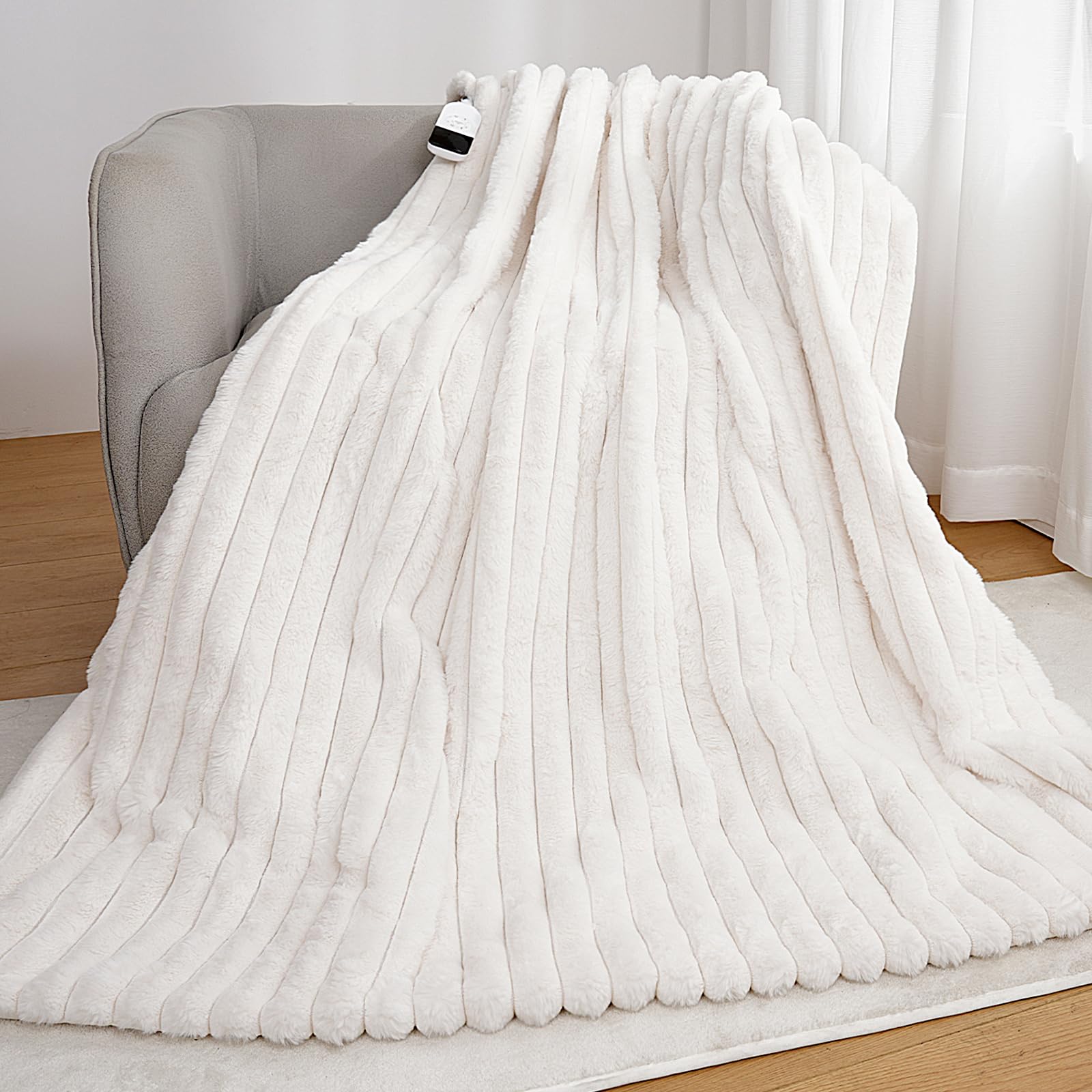 DGV 電気毛布 ふわとろ とろける ラビットファー調 掛け 敷き 掛け敷き兼用 25段階温度調節 12時間自動停止タイマー付 洗える 速暖 肩掛け 膝掛け ブランケット 防寒対策 暖房器具 usb