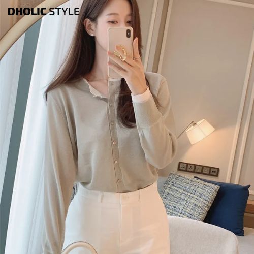 [メガ割りSALE]レイヤード風クルーネックシアーカーディガン・p680607