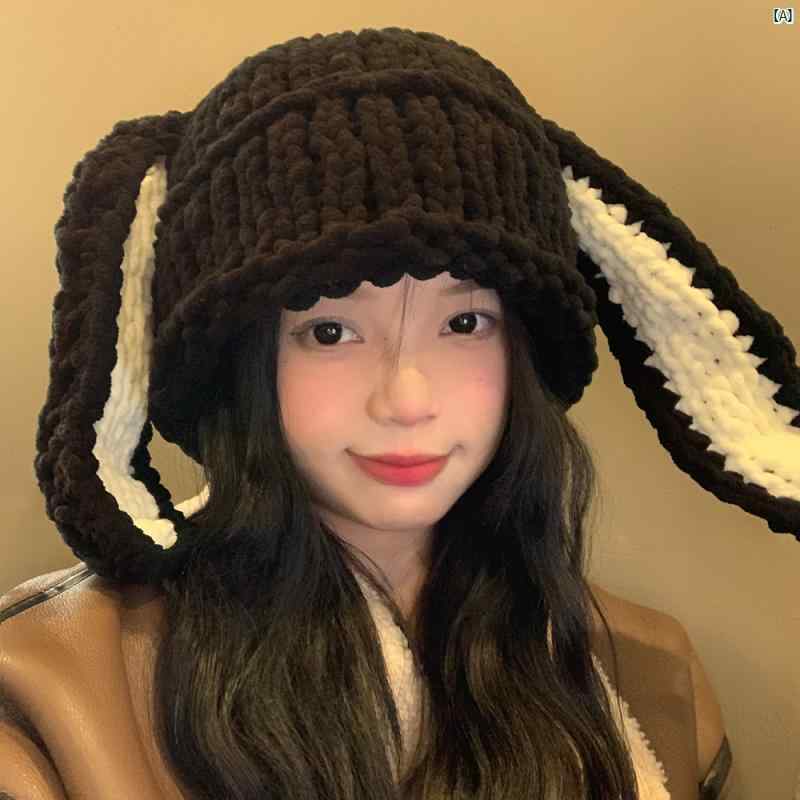 レディースファッション　ファッション小物　オシャレ 秋冬 ウサギ 耳 帽子 韓国 かわいい 小柄 顔 ニット 帽 厚手 暖かい 耳保護 ウール