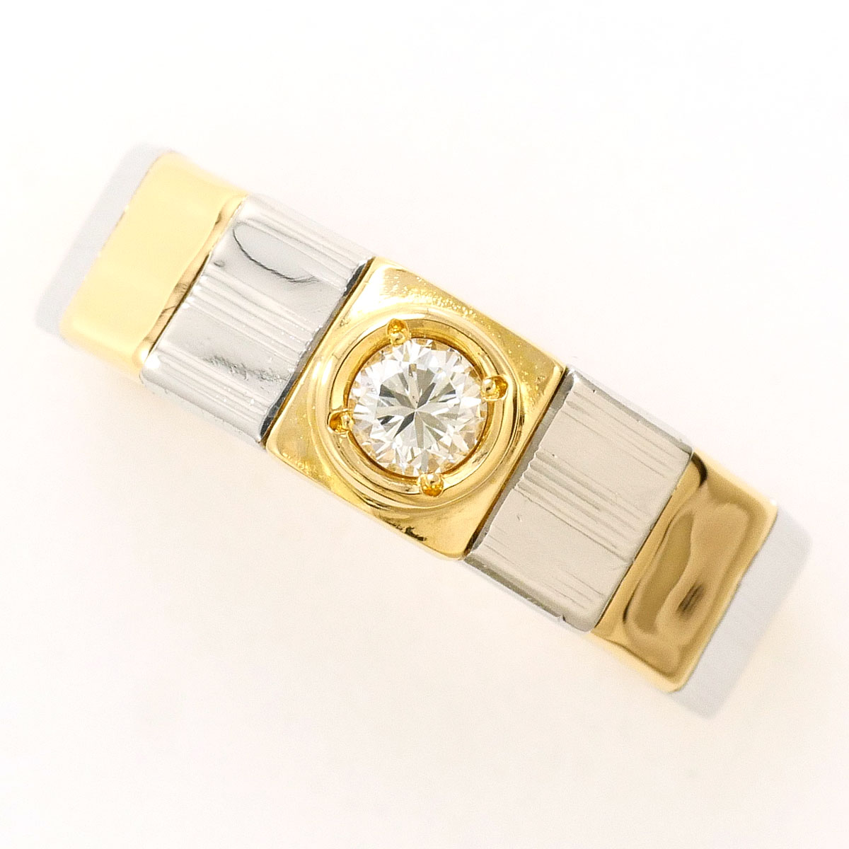 PT900 プラチナ K18 18金 YG イエローゴールド リング・指輪 11号 ダイヤモンド 0.13ct 総重量約2.9g 中古