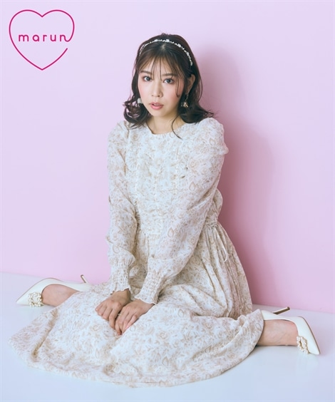 ロング・マキシ丈/半袖 大きいサイズ シャーリングデザインワンピース　marun