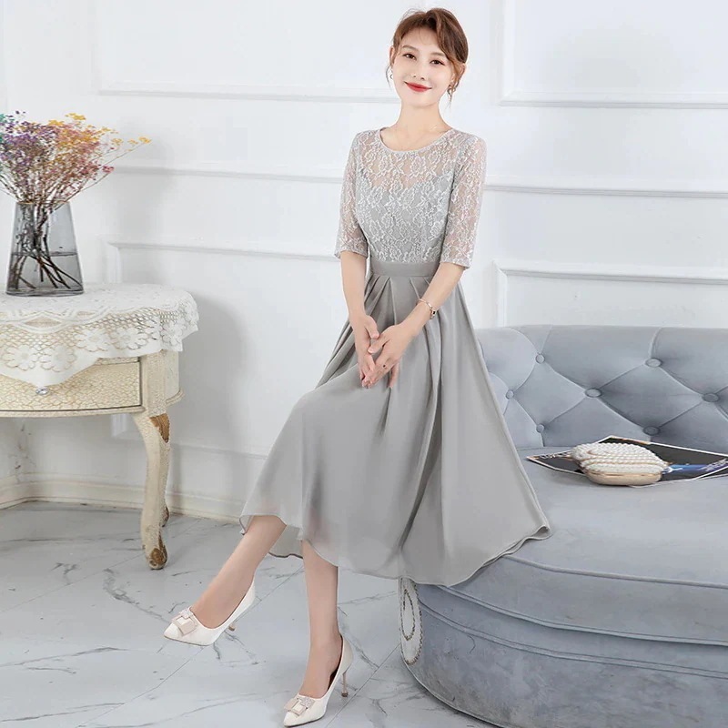 パーティードレス 結婚式 ワンピース ドレス 二次会 フォーマル 披露宴 膝丈 ひざ下 七分袖 20代30代40代50代