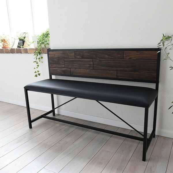 ベンチ 2人掛け 天然木 スチールフレーム GRANT 幅113cm チェア ダイニング オイル仕上げ イス アイアンフレーム ダイニング用 アイアン家具 スタイリッシュ クール 背もたれ付き