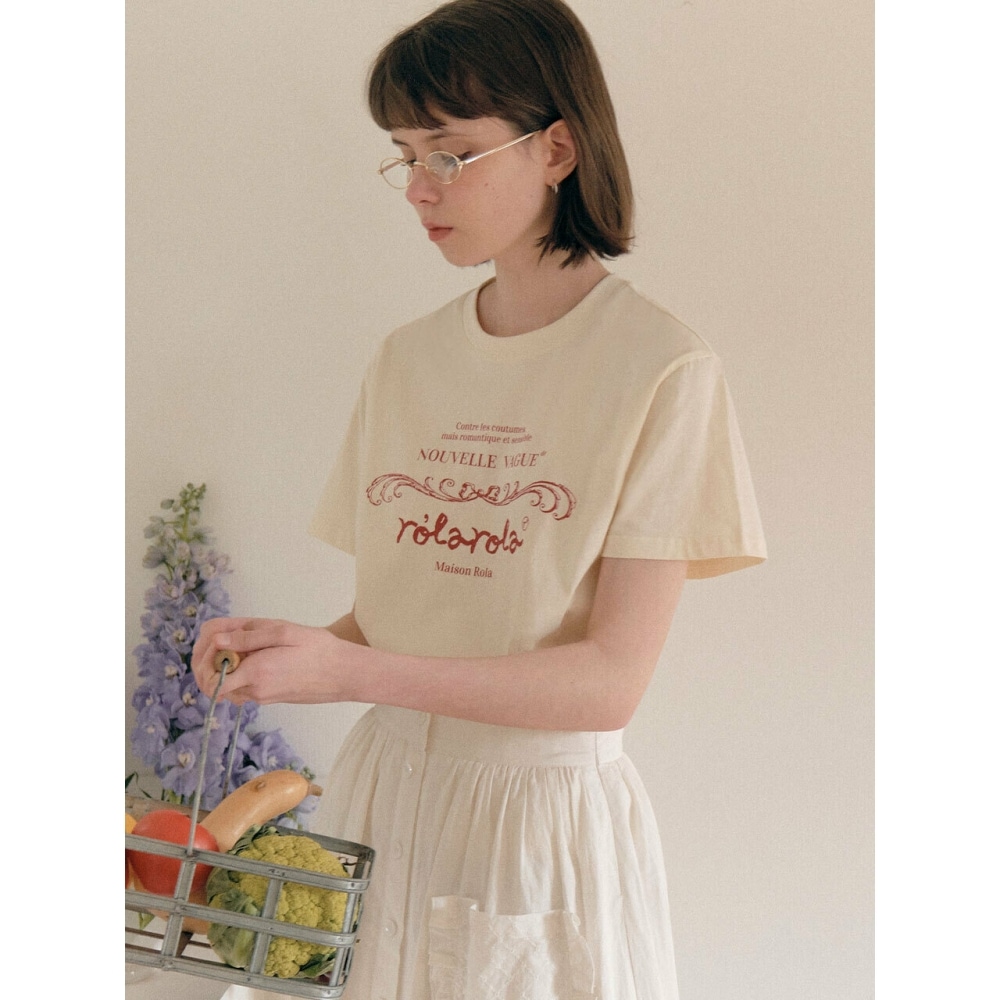 ロラローラビンテージヌーベルロゴハーフ T シャツアイボリー