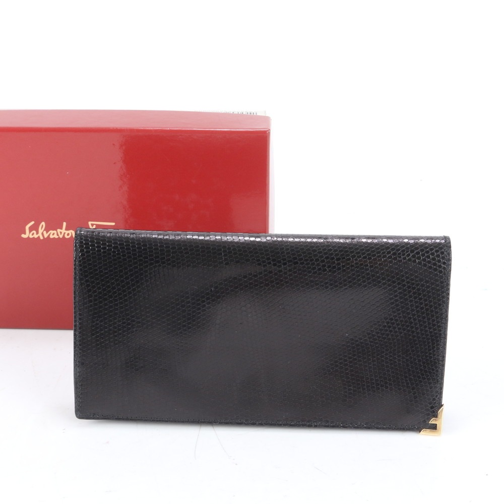 極美品 225656 パイソン レザー 長財布 長財布 二つ折り ウォレット ラウンドファスナー ブラック 黒 メンズ EUM CP23-4 中古