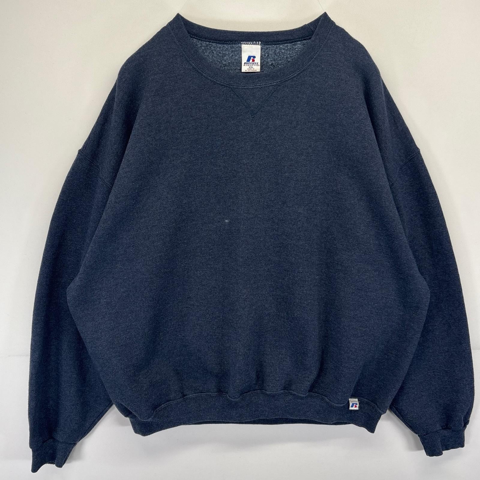 古着 スウェット トレーナー ワンポイントロゴ 無地 前V 大きいサイズ 2XL ネイビー メンズ