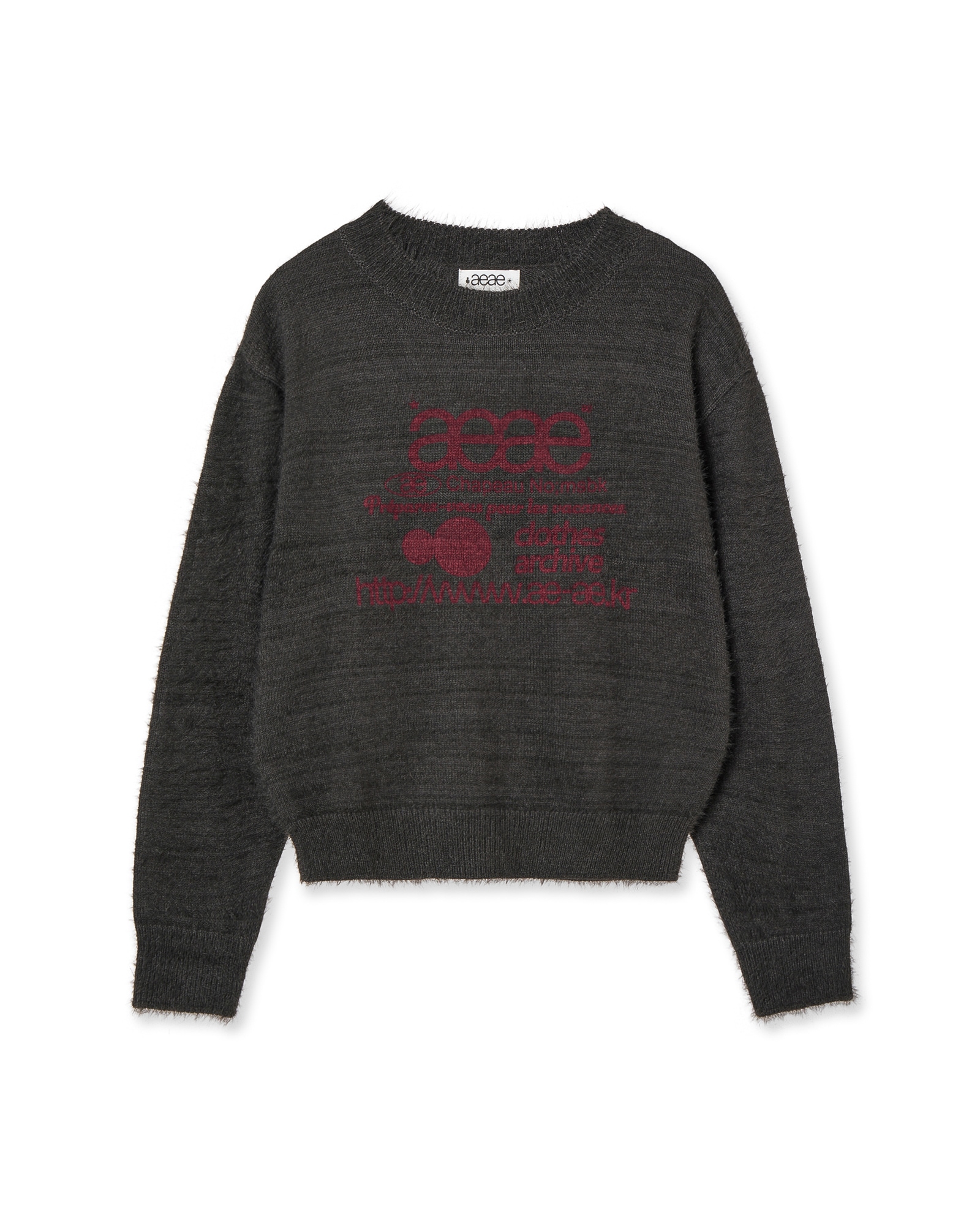 【aeae】 WEB LOGO CROP HAIRY KNIT : CHARCOAL