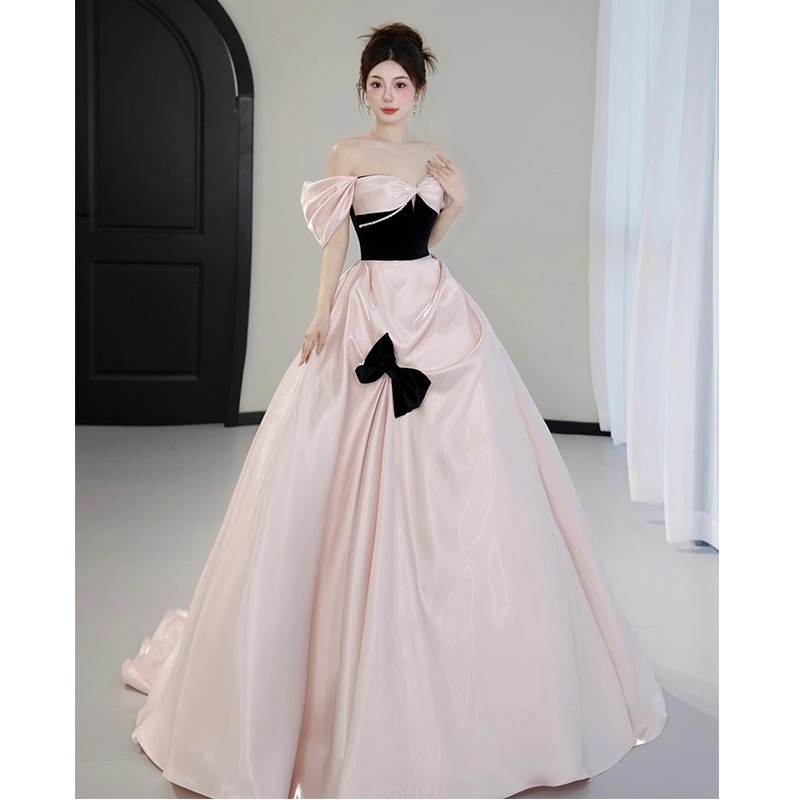 女性用イブニングドレス成人式プリンセスドレス宴会司会者ワンショルダー花嫁ピンクエンゲージドレス