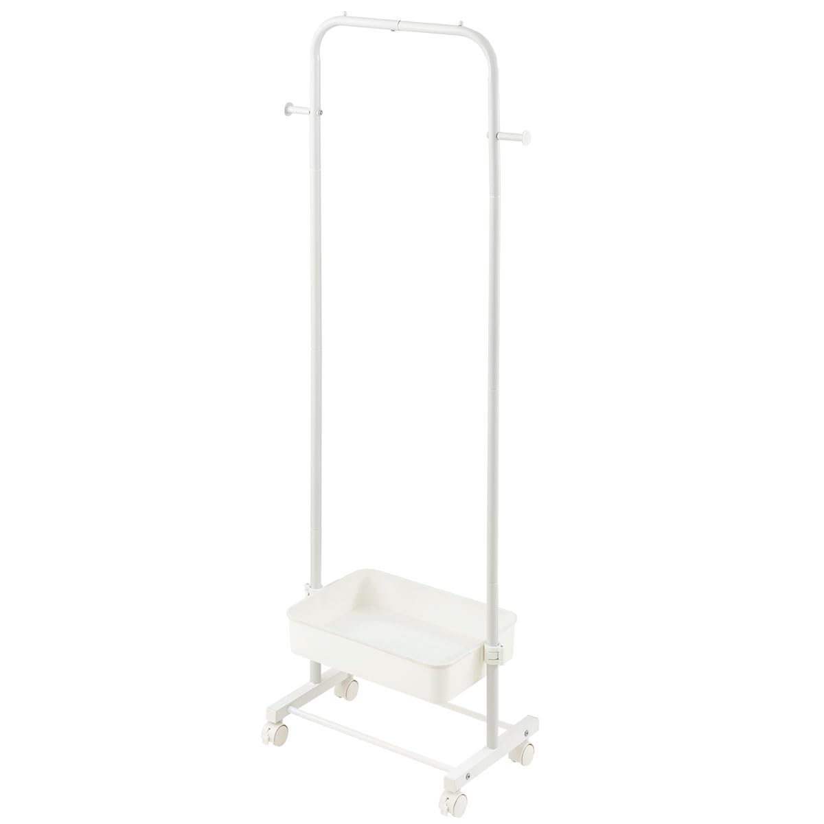 ぼん家具 ハンガーラック キャスター付き 高さ74～150.6cm バスケット付き スリム コートハンガー おしゃれ 洋服ラック 高さ調整 3段階 シンプル ホワイト