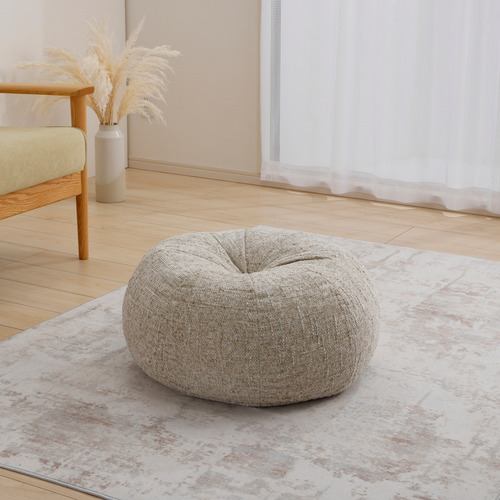 ヤマダオリジナル ラウンドフロアクッション 幅60×奥行60×高さ25cm ツイード風 シェニール生地 ベージュ
