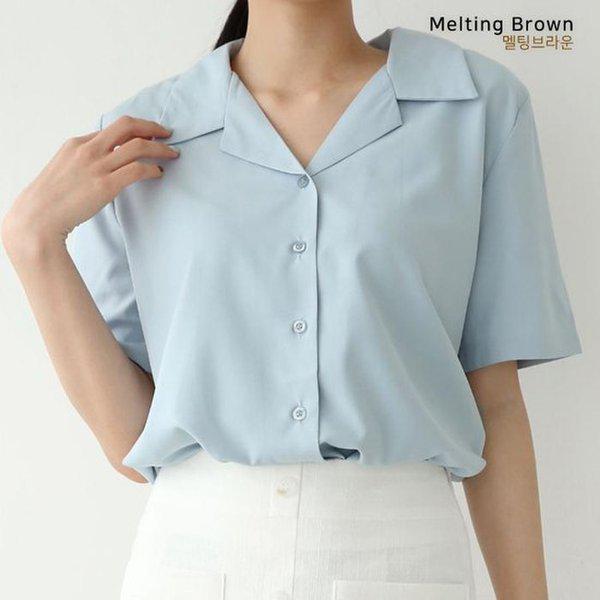 女性半袖ブラウス オープンカラーシャツ IT03