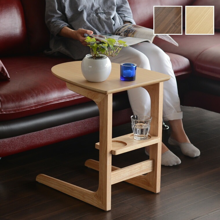 サイドテーブル コンパクトグラス置き ナイトテーブル 木製 高さ50cm ナチュラル ブラウン 茶色