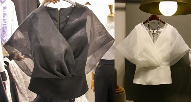 大人気！ 夏も使える限定SALE韓国ファッション 全2色 半袖シャツ Vネック 切り替え スリム 着痩せ 無地 シンプル シャツ ブラウス