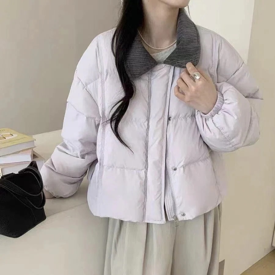 2026冬 韓国風 新作 コール天 ターンアップカラー 小さいサイズ ゆったり カラーブロック パンクロック