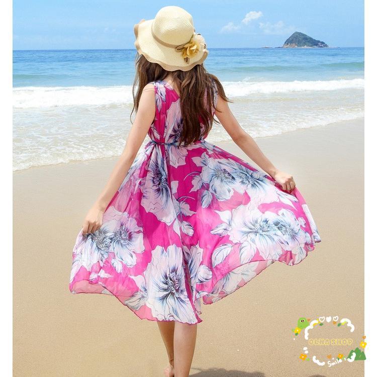 ワンピース レディース ワンピース 夏 ミディアムワンピ 花柄 フレアスカート 海ワンピ シフォン リゾートワンピース ボヘミア 大きいサイズ Vネック