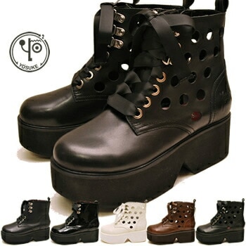 【公式SHOP特典キズ補修液付】 ヨースケ 厚底 レースアップブーツ レディース 本革 レザー 歩きやすい 6cm 厚底フラット