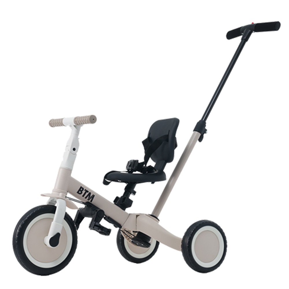 子供用三輪車 4in1 グレージュ 三輪車のりもの押し棒付き 自転車 おもちゃ 乗用玩具