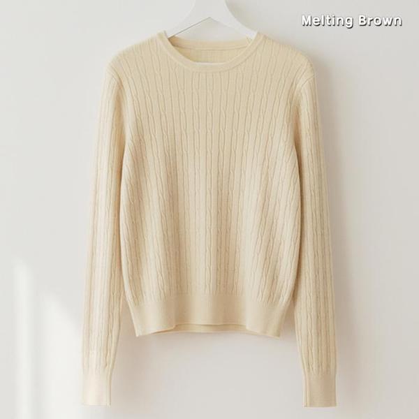 女性ラウンドネックケーブル長袖ニット IN30