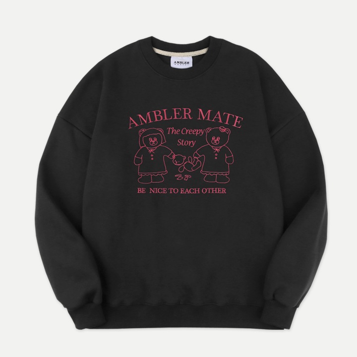 エンブラThecreepystory男女共用オーバーフィットマンツーマンTシャツAMM1007(ブラック)