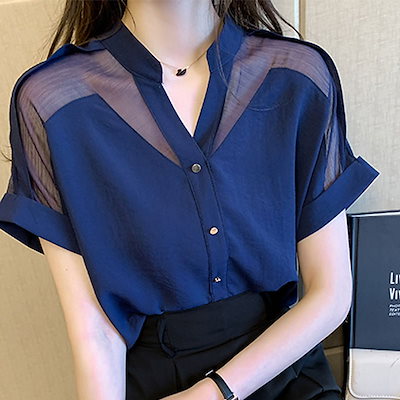 今っぽシアーシャツ 大きい 半袖 シフォン シャツ 20...のサムネイル