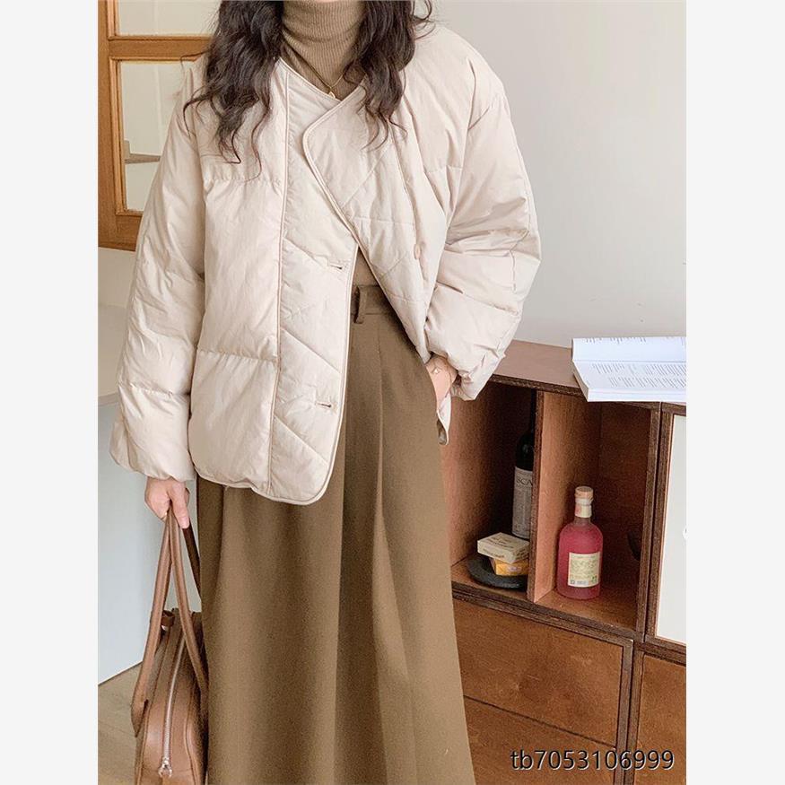 2025年冬新作ダウンジャケットレディースショート丈韓国風ラウンドネックゆったりシングルブレスト文芸シンプルスリムコートトレンド