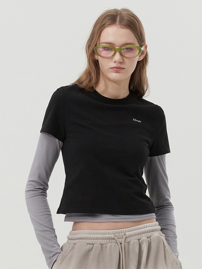 STRIPE LAYERED T-SHIRT 2PACK [BLACK]
