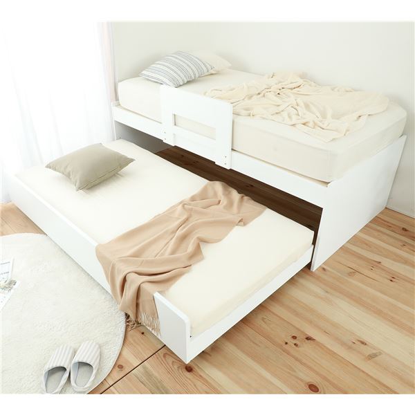 親子 すのこベッド 中国製マットレス2本セット[シングル ホワイト] 収納/コンセント付