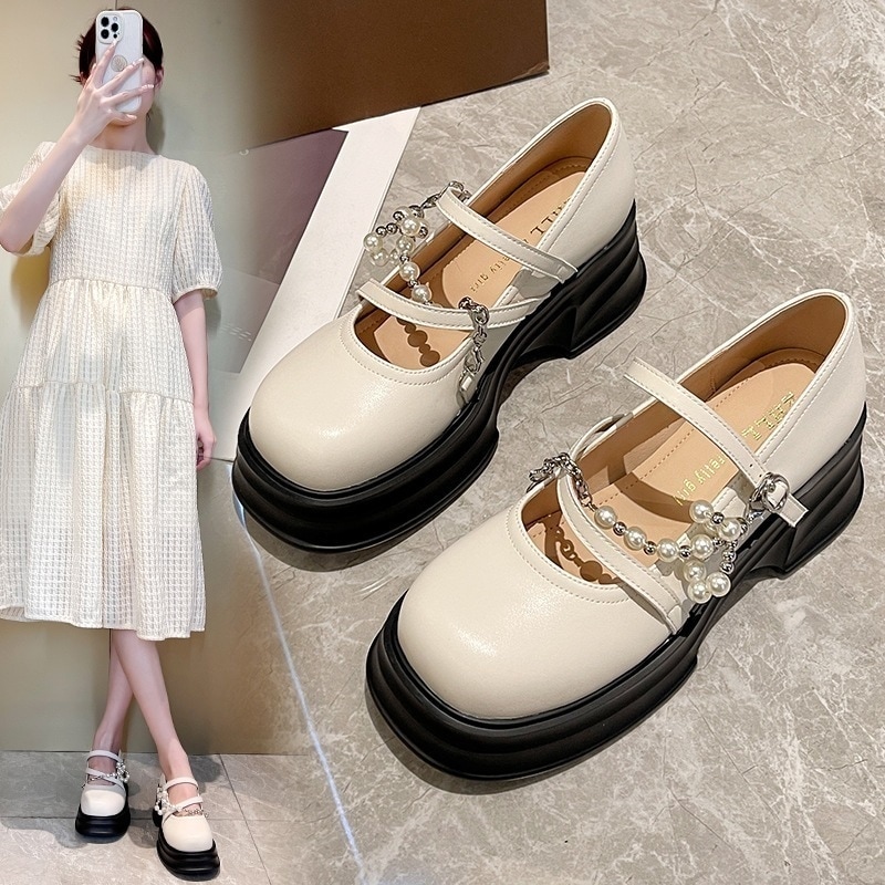 紫の錯覚小さな革の靴 厚底ローファー 浅い口の靴 厚底メリージェーンシングルシューズ 広い足太い足大きいサイズ女性の靴