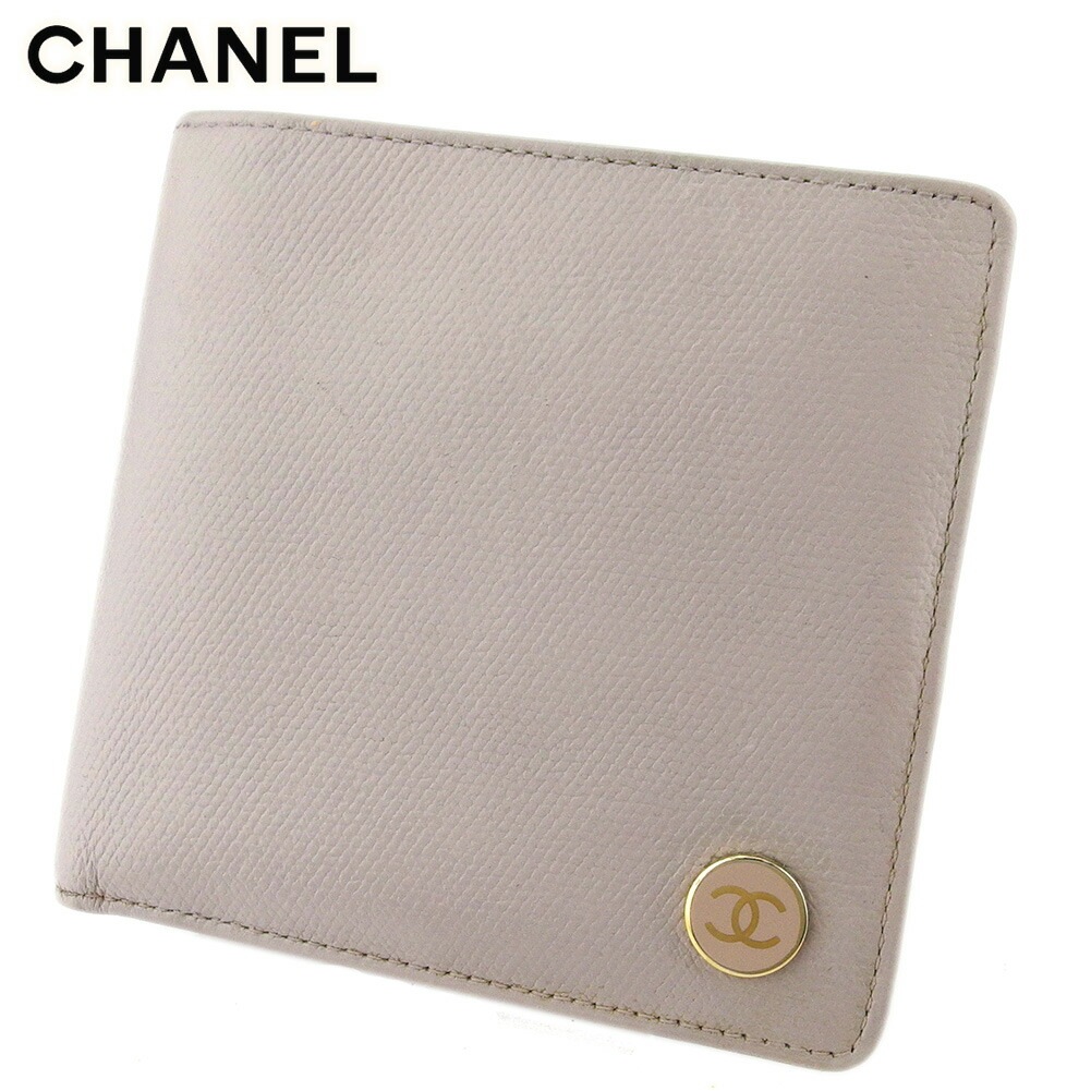 二つ折り 財布 ココボタン レディース オールドシャネル グレー 灰色 パープル ピンク ゴールド 中古