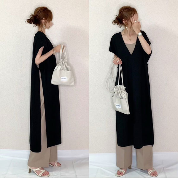 【SNSで話題沸騰】 カジュアル Vネック スリット ノースリーブ ニットワンピース