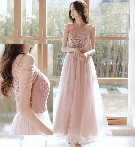 【SNS大人気】XS-3XL レディース ウェディングドレス カラードレス 結婚式　花嫁 披露宴　刺繍 二次会 パーティードレス 演奏会 お嫁さん 発表会 誕会 少女 ピンク