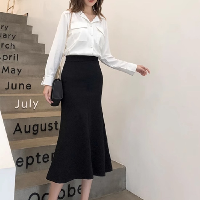 レディース スカート ロングスカート フィッシュテールスカート ミモレ スリム フィッシュテール ハイウエスト かわいい 大人可愛い きれいめ シンプル カジュアル 上品 おしゃれ レトロ こなれ感