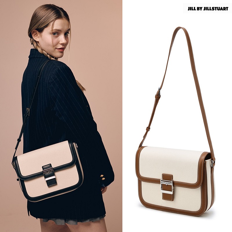 [23SS] Contrast Logo Buckle Medium Canvas Shoulder Bag 2色 新学期 新商品 学生ファッション 学生バッグ デイリーバッグ ショルダーバッグ クロ