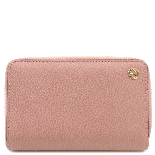 グッチ GUCCI 長財布 インターロッキングG ジップアラウンド レザー ピンク ゴールド金具 ラウンドファスナー アウトレット品 464884 【箱】【中古】