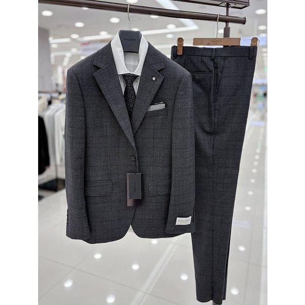 メンズ秋冬チャコールグレンチェック面接礼服 婚主ビッグサイズ115サイズタキシードスーツ洋服セット