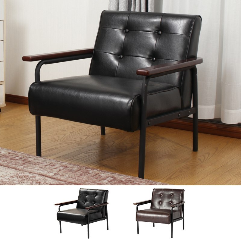 レトロソファ　1人掛け アンティーク調デザイン ZF-1521 1P ブラック