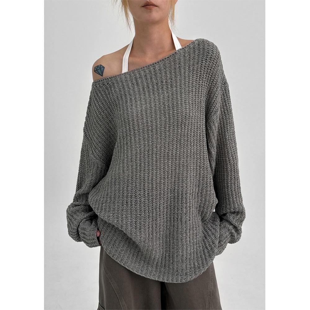 ブラックアップロマンクルースフィットボートネックニット