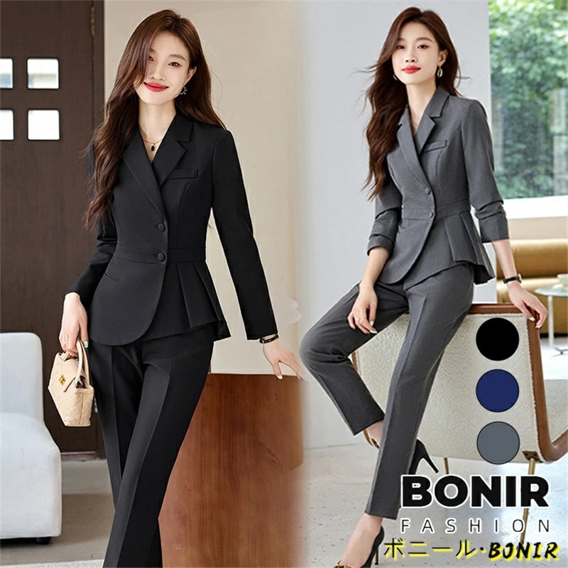 上品 スーツ レディース セットアップ ブラック グレー ママスーツ 母 卒業式 入園式 フォーマルスーツ 大きいサイズ 大人 長袖 ビジネス ジャケット パンツスーツ かっこいい 春秋冬 スリム パ