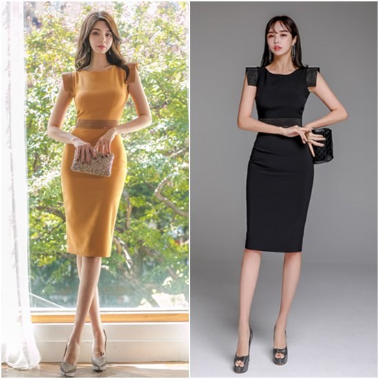 【取寄：納期2週間】結婚式ドレス 大きいドレス XL 無地 エレガント フライングショルダー お呼ばれ きれいめ レディースワンピース ノースリーブ ペンシルスカート ハイウエスト 膝丈スカート