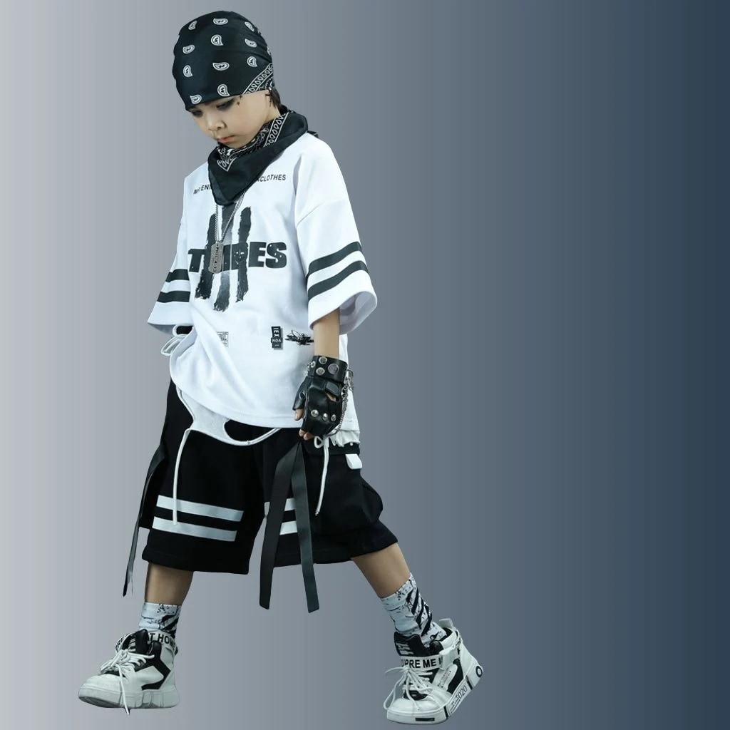 韓国の街のダンスの子供のファッション服のヒップホップのスーツの男の子の半袖の子供のhiphopの出演服のジャズのダンスのファッションの夏