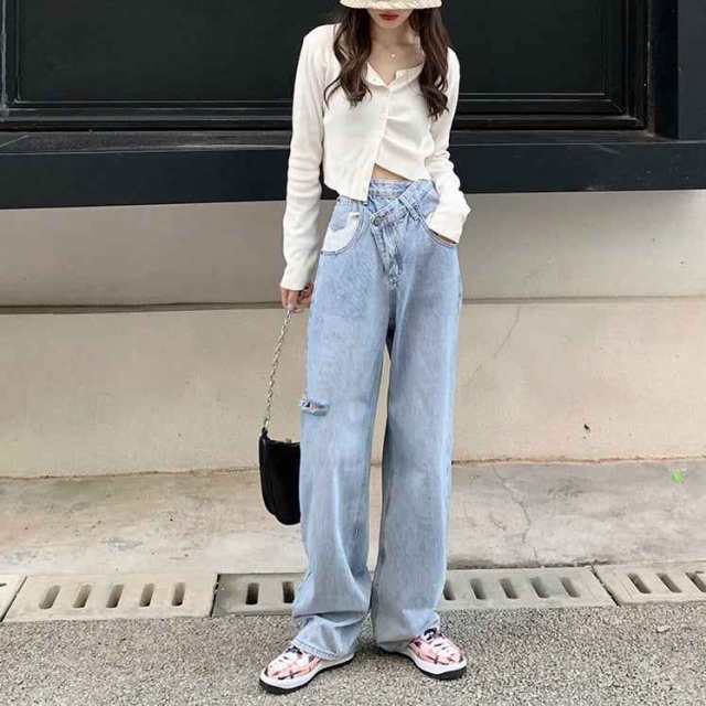 【急速出荷】ボトムス パンツ Gパン ズボン デニムパンツ ストレート ワイド ハイウエスト デニム ブルーデニム