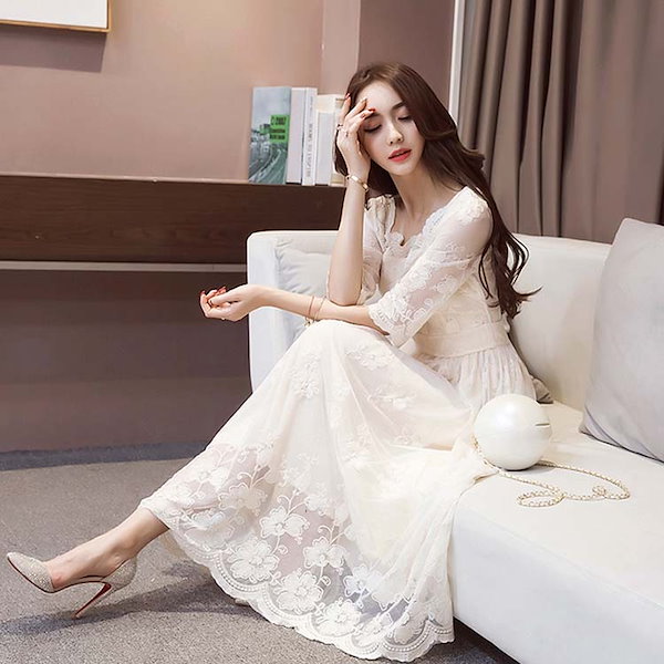 Qoo10] 白ワンピース レースワンピース 白 ホワ