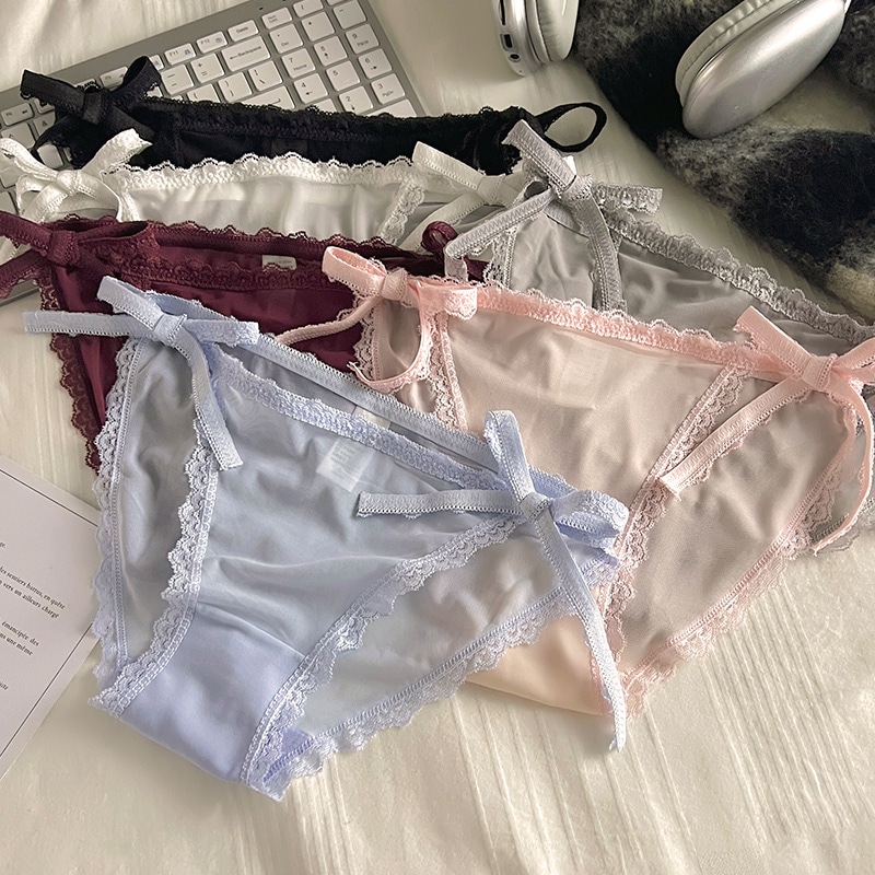 【1点ご購入 で10点プレゼントいたします】アイスシルク情趣パンツ女性純綿股間低ウエスト系レース付き少女トライアングルボトム