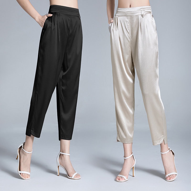 パンツ レディース シルク 光沢軽い力で ボトムス パンツ ズボン 美脚シルエットタックパ