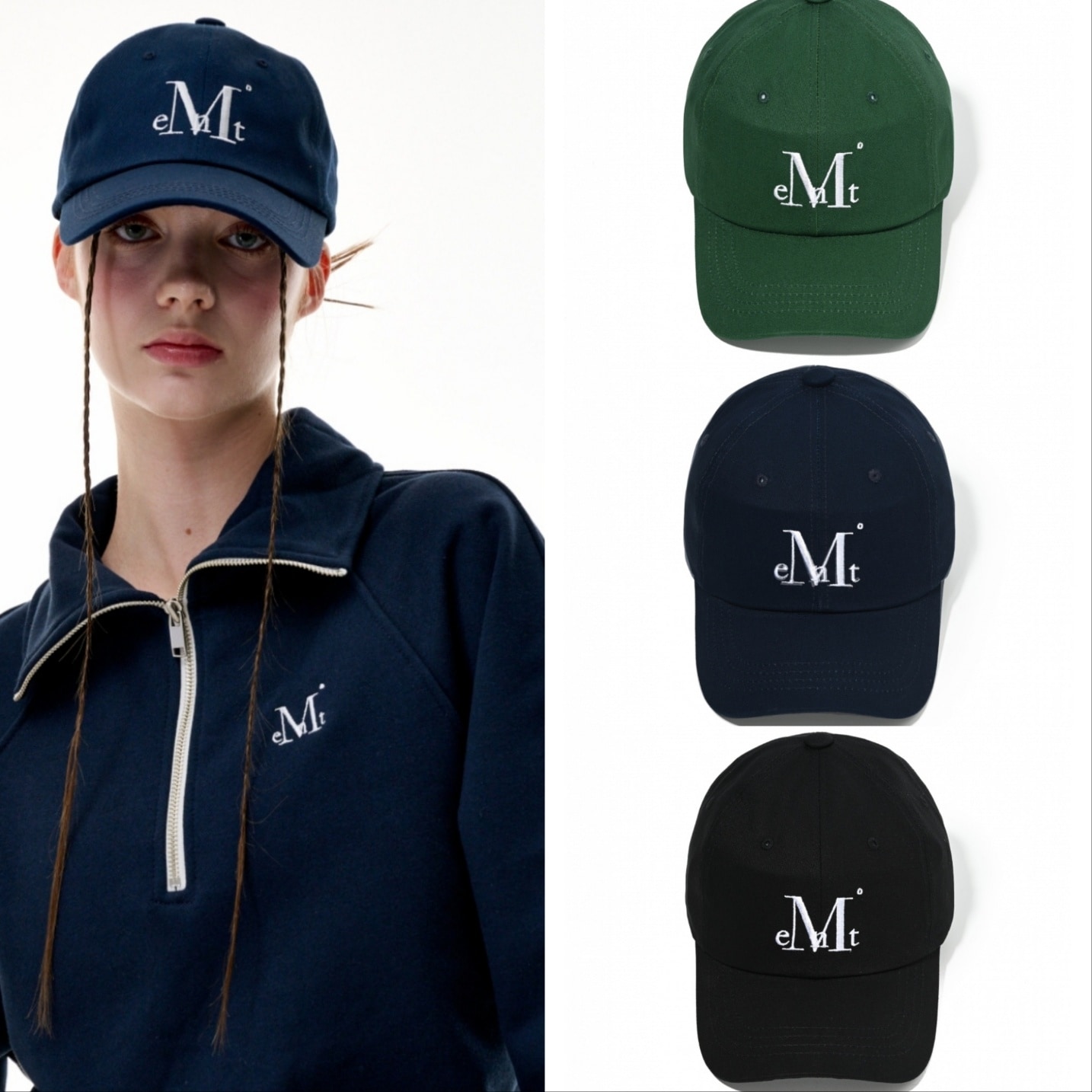 男女共用韓国ファッションストリートシグネチャーボールキャップペア帽子黒 藍色 緑色