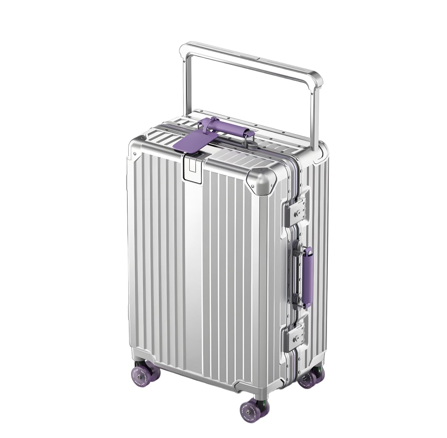 [KPLDOL] 日本デザイナー設計 スーツケース 多機能 アルミフレーム 大容量 女性 鋳造ホイール 静音キャスター キャスターの丸洗いも可能 軽量 (SILVERY PURPLE-WHEEL, 2