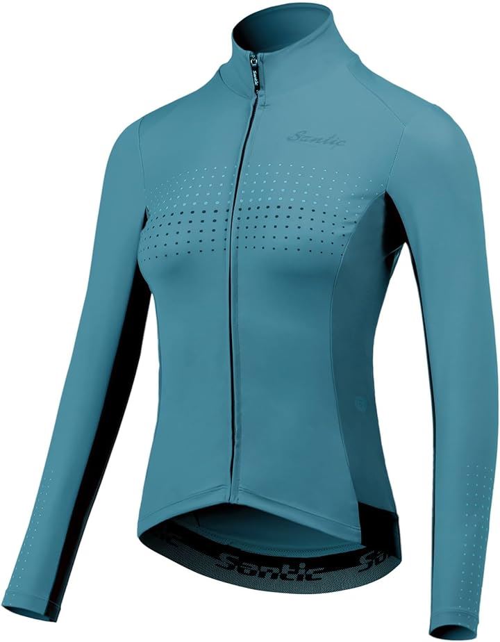 レディース サイクルジャージ 長袖 サイクルジャケット裏起毛 秋冬 サイクリングジャージ 通気性 防風 保温(ブルー, S)