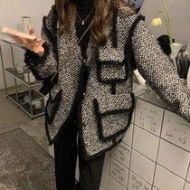 レトロ風 アウター コート レディース 秋冬 かわいい きれいめ 個性的 暖かい チェスターコート レギュラー丈 長袖 ボリューム袖 萌袖 Vネック ノーカラー BIGシルエット ポケット 前開き 黒