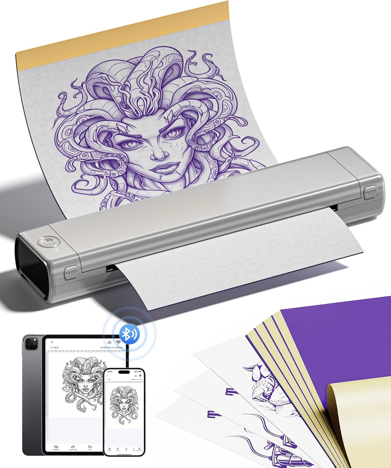(銀色) Itari M08F tattoo printer タトゥー用紙10枚付属 モバイルプリンター サーマルプリンタータトゥーマシン タトゥーマシーン 刺青コピー機 転写機 タトゥーマシーンセッ